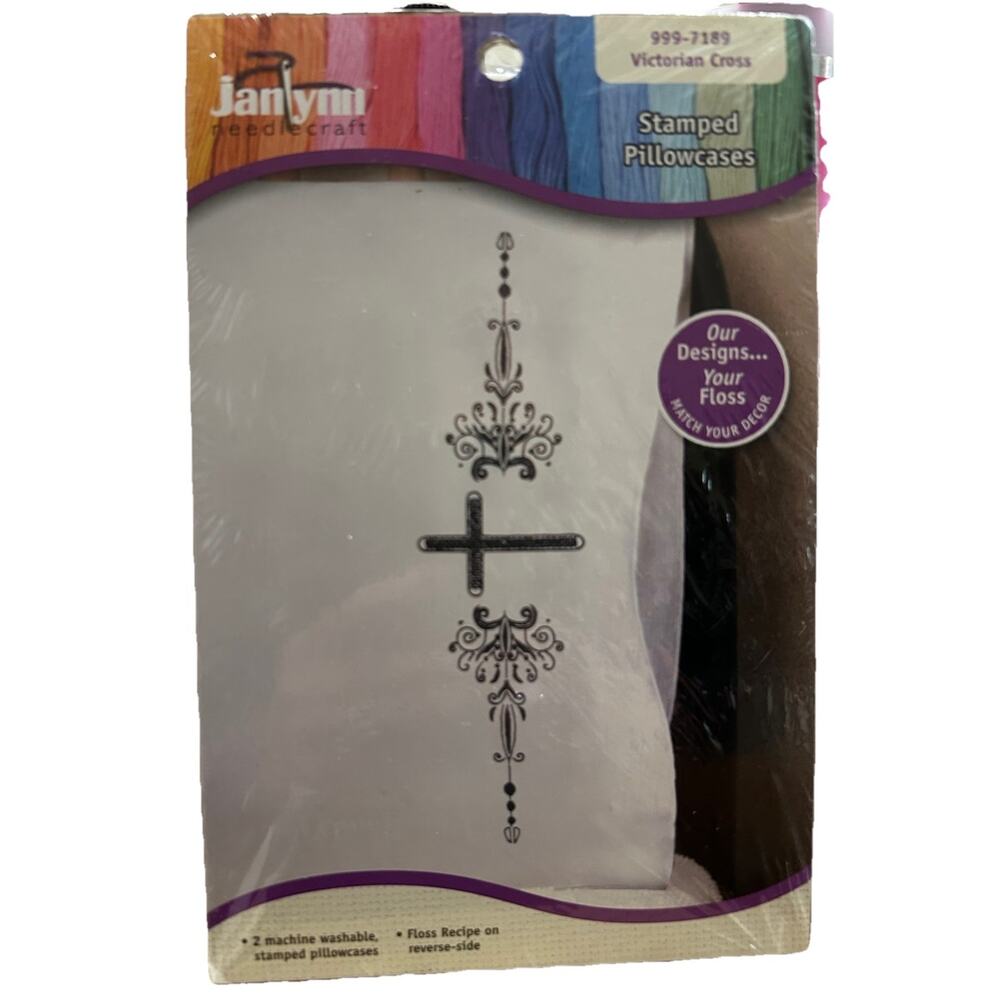 NEW Janlynn Needlecraft Stamped Pair of Pillowcases Victorian Cross 999-7189 USA